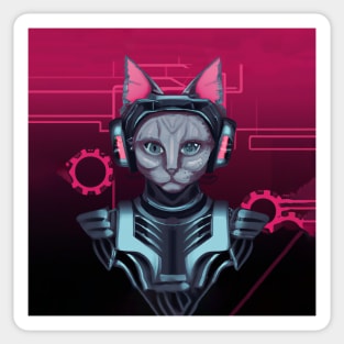 Cyborg Cyberpunk Cat DJ Lady Sticker